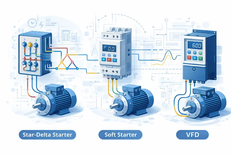 Arranque estrella-triángulo vs arrancador suave vs VFD: comparativo para motores industriales