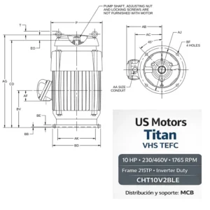 Motor vertical US MOTORS Titan VHS TEFC 10 HP 230/460V | MCB