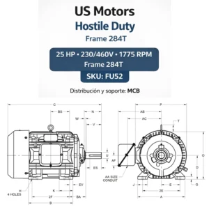 Motor TEFC Hostile Duty 25 HP 230/460V 1775 RPM (284T) | MCB
