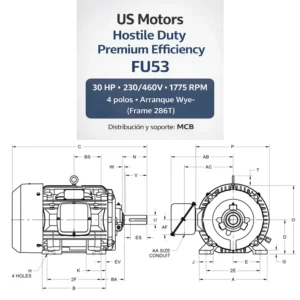 Motor TEFC Hostile Duty 30 HP 230/460V 1775 RPM (286T) | MCB