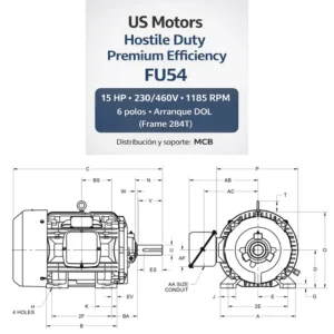 Motor TEFC Hostile Duty 15 HP 230/460V 1185 RPM (284T) | MCB