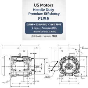 Motor C-Face TEFC Hostile Duty 25 HP 230/460V 3560 RPM (284TSC) | MCB