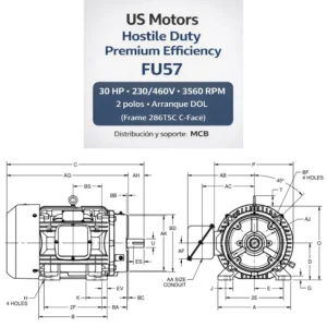 Motor C-Face TEFC Hostile Duty 30 HP 230/460V 3560 RPM (286TSC) | MCB