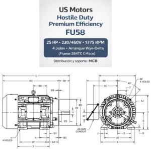 Motor C-Face TEFC Hostile Duty 25 HP 230/460V 1775 RPM (284TC) | MCB