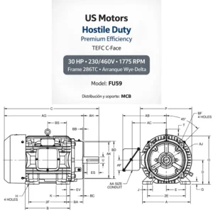 Motor C-Face TEFC Hostile Duty 30 HP 230/460V (286TC) | MCB
