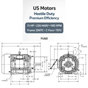 Motor C-Face TEFC Hostile Duty 15 HP 230/460V (284TC) | MCB
