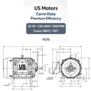 Motor TEFC Corro-Duty 30 HP 230/460V 3560 RPM (286TS) | MCB