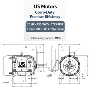 Motor TEFC Corro-Duty 25 HP 230/460V 1775 RPM (284T) | MCB