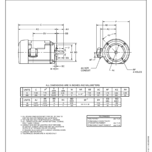 Motor TE US Motors 0.5 HP 230-460V 1745 RPM (Frame 56C) – A029