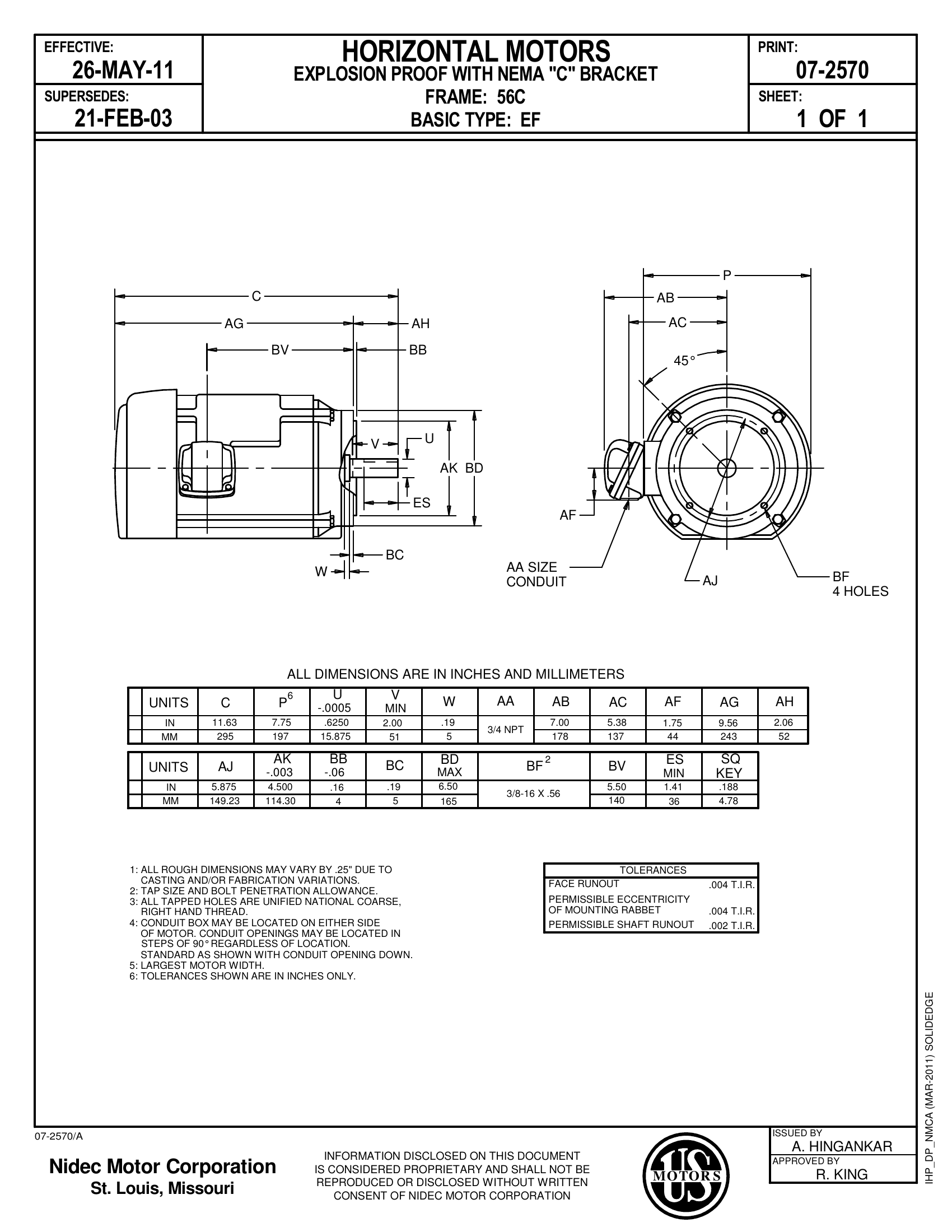 Motor TE US Motors 0.5 HP 230-460V 1745 RPM (Frame 56C) – A029