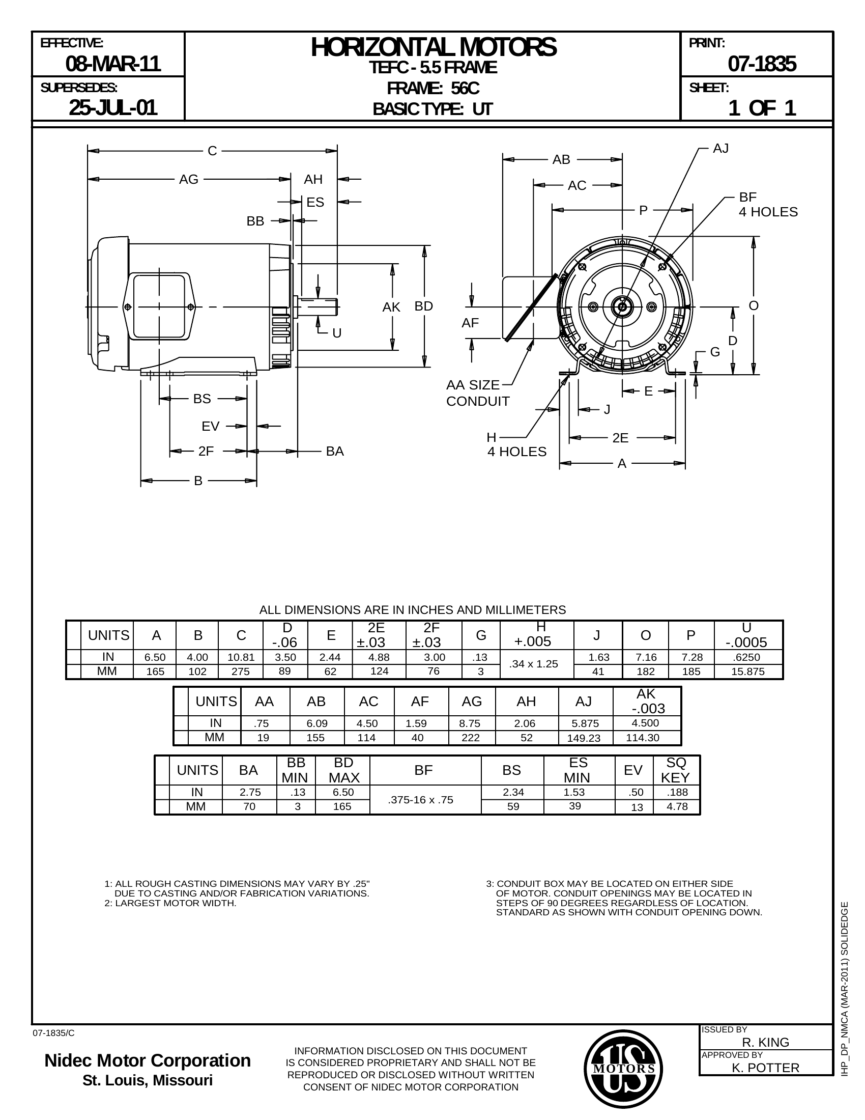 Motor TE US Motors 0.5 HP 460-230-208V 1745 RPM (Frame 56C) – AL82