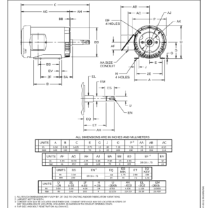 Motor TEFC US Motors 1 HP 460-230-208V 1750 RPM (Frame 143JM) – AM48