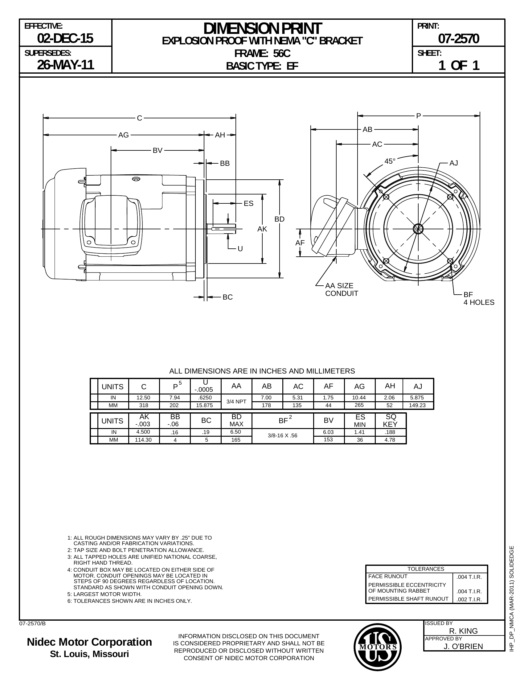 Motor TE US Motors 0.33 HP 230-460V 1765 RPM (Frame 56C) – B339