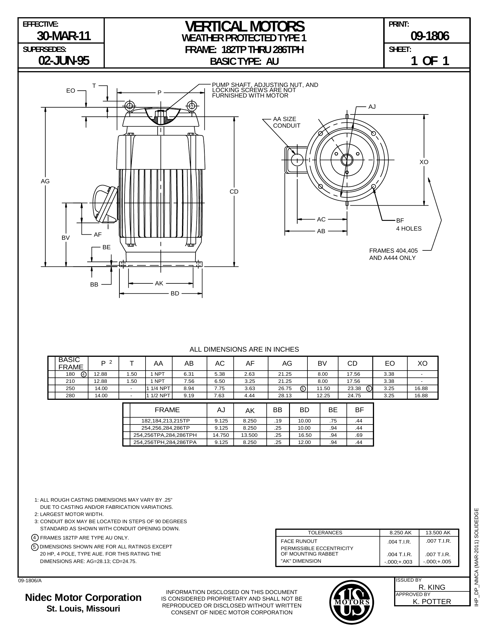 Motor Vertical Eje Hueco (VHS) US Motors 40 HP 230-460V 3515 RPM (Frame 286TPA) – BF22