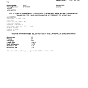 Motor TEFC US Motors 60 HP 460V 1800 RPM (Frame 364TS) – BJ55