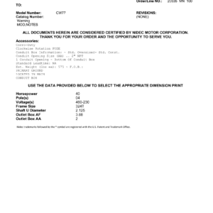 Motor TEFC US Motors 40 HP 460V 1800 RPM (Frame 324T) – CW77