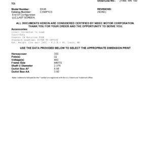 Motor TEFC US Motors 350 HP 460V 3600 RPM (Frame 449TS) – DK46