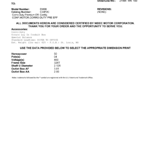 Motor TEFC US Motors Corro-Duty Premium Efficiency 50 HP 460V 1800 RPM (Frame 326T) – DM08