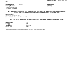 Motor TEFC US Motors 1.5 HP 460V 1800 RPM (Frame 145T) – FU05