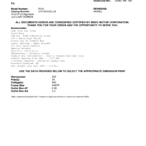 Motor Vertical Eje Hueco (VHS) US Motors 300 HP 460V 1800 RPM (Frame 449TP) – FU41
