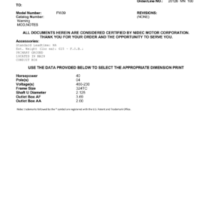 Motor TEFC US Motors 40 HP 460V 1800 RPM (Frame 324TC) – FW39