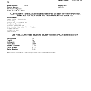Motor TEFC US Motors 841 Plus 75 HP 460V 1800 RPM (Frame 365T) – FW78