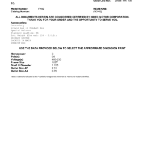 Motor TEFC US Motors 3 HP 460V 1800 RPM (Frame 182T) – FX02