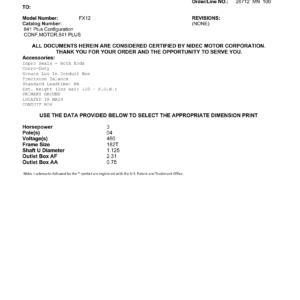 Motor TEFC US Motors 841 Plus 3 HP 460V 1800 RPM (Frame 182T) – FX12