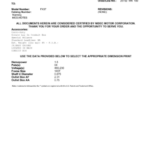 Motor TEFC US Motors 1.5 HP 460V 1800 RPM (Frame 145T) – FX37