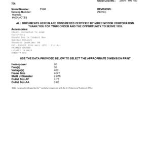 Motor TEFC US Motors 60 HP 460V 1200 RPM (Frame 404T) – FX68