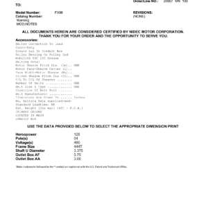 Motor TEFC US Motors 125 HP 460V 1800 RPM (Frame 444T) – FX96