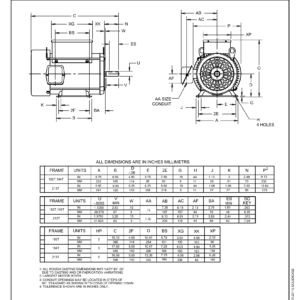 Motor TE US Motors 3 HP 115-230V 1740 RPM (Frame 184T) – G528