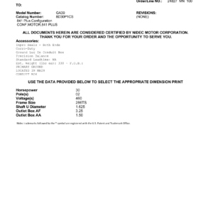Motor TEFC US Motors 841 Plus 30 HP 460V 3600 RPM (Frame 286TS) – GA39