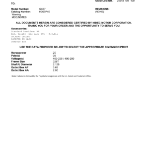 Motor TEFC US Motors 25 HP 460V 900 RPM (Frame 326T) – GC77