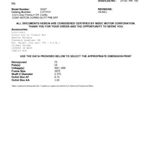 Motor TEFC US Motors Corro-Duty Premium Efficiency 75 HP 460V 1800 RPM (Frame 365T) – GD27
