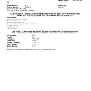 Motor TEFC US Motors Hostile Duty Premium Efficiency 200 HP 460V 1800 RPM (Frame 447T) – GK02