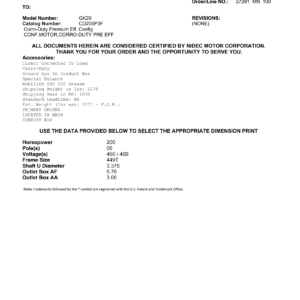 Motor TEFC US Motors Corro-Duty Premium Efficiency 200 HP 460V 1200 RPM (Frame 449T) – GK29