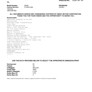 Motor TEAO US Motors 60 HP 460V 1800 RPM (Frame 364T) – GM26