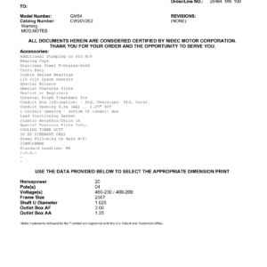 Motor TEFC US Motors 20 HP 460V 1800 RPM (Frame 256T) – GM54