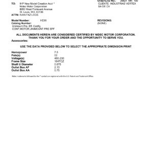 Motor TEFC US Motors Unimount Premium Efficiency 7.5 HP 460V 3600 RPM (Frame 184TCZ) – HE99