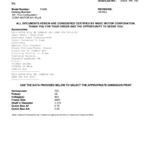 Motor TEFC US Motors 841 Plus 125 HP 460V 1800 RPM (Frame 444T) – HG08