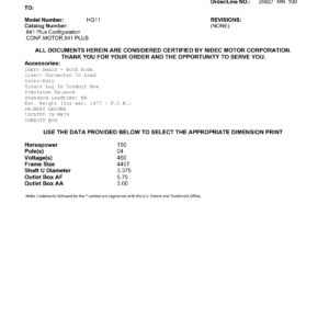 Motor TEFC US Motors 841 Plus 150 HP 460V 1800 RPM (Frame 445T) – HG11