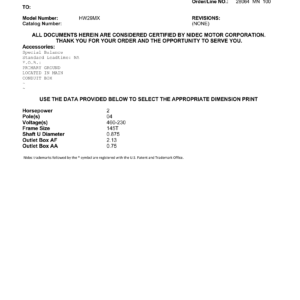Motor TEFC US Motors 2 HP 460V 1800 RPM (Frame 145T) – HW29MX