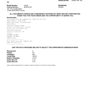 Motor TEFC US Motors 841 Plus 2 HP 460V 1800 RPM (Frame 145TC) – HW35
